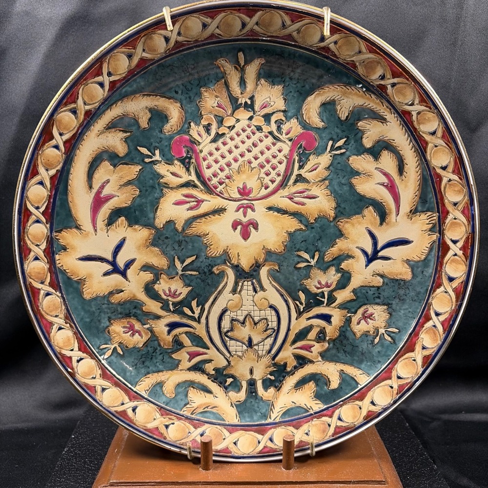 Vintage Japanese Imari Porcelain Decorative Plate Hand Painted Floral Teal Gold